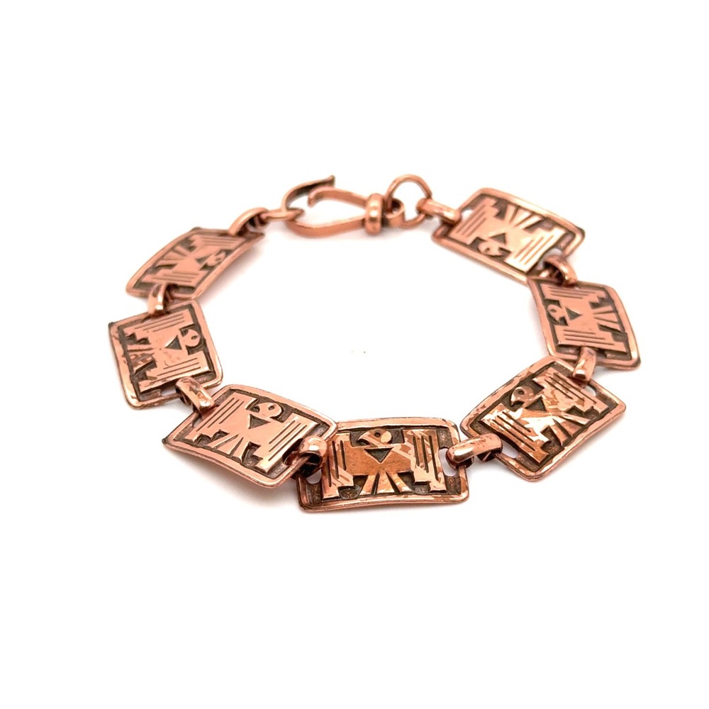 Vintage Solid Copper Thunderbird Link Bracelet Southwestern Western 7.5 Inch